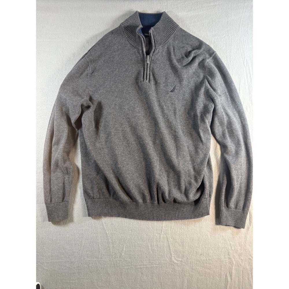 Nautica Mens XL Gray Quarter Zip Pullover Sweater Mock Neck Heathered Knit